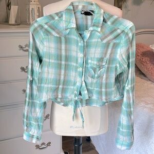 Self Esteem plaid shirt crop top long sleeve